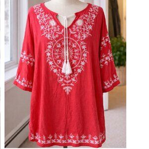 Venus Boho Embroidered Tunic Dress | Tassel Tie Neck | Beach Cover Up | Resort